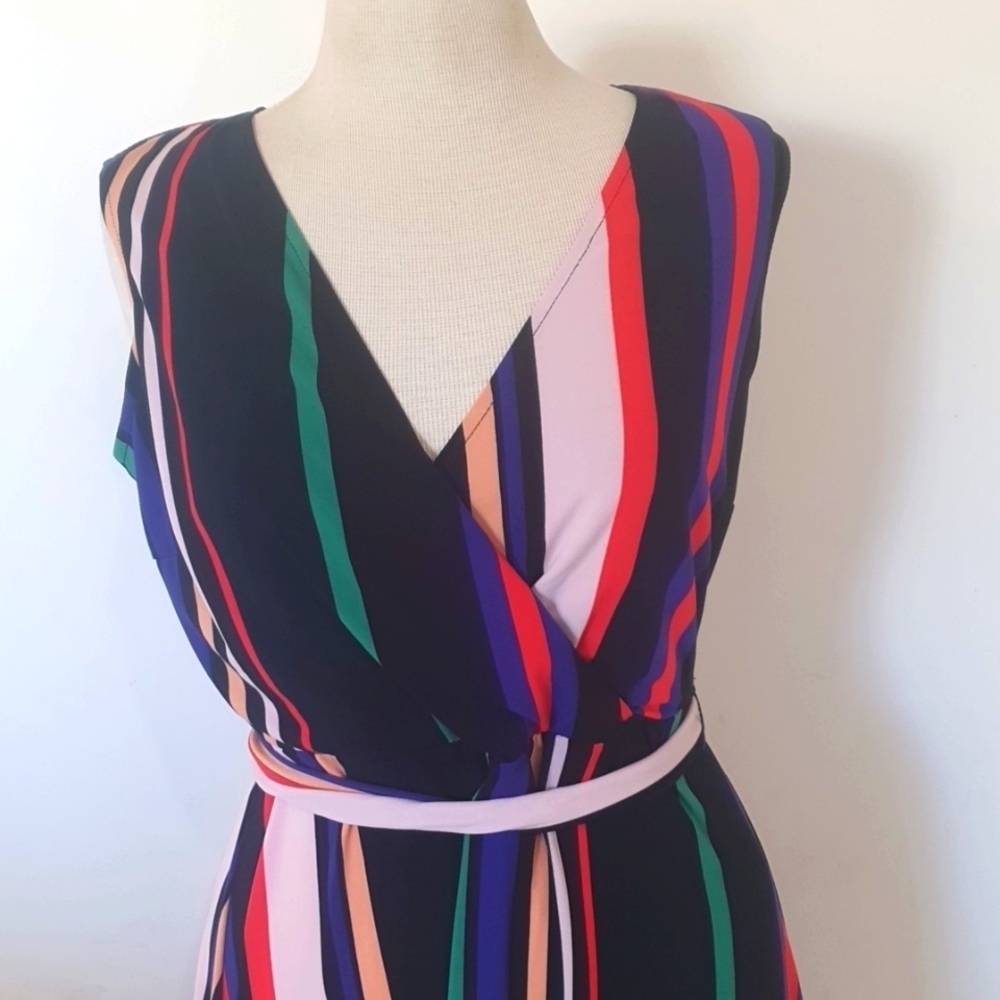 Euro Edit Size 40 (approx 14) Striped Stretch Dress with Belt Tie - Picture 2 of 7